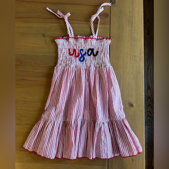 Other - Girls Red Striped 'USA' Smocked Sundress
